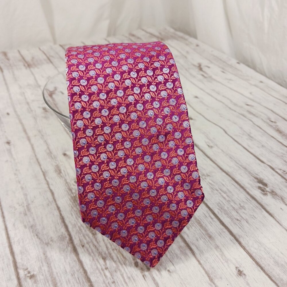 Ted Baker London Men's Silk Tie Dark Pink Light Purple Peach Circles 62x3.25"